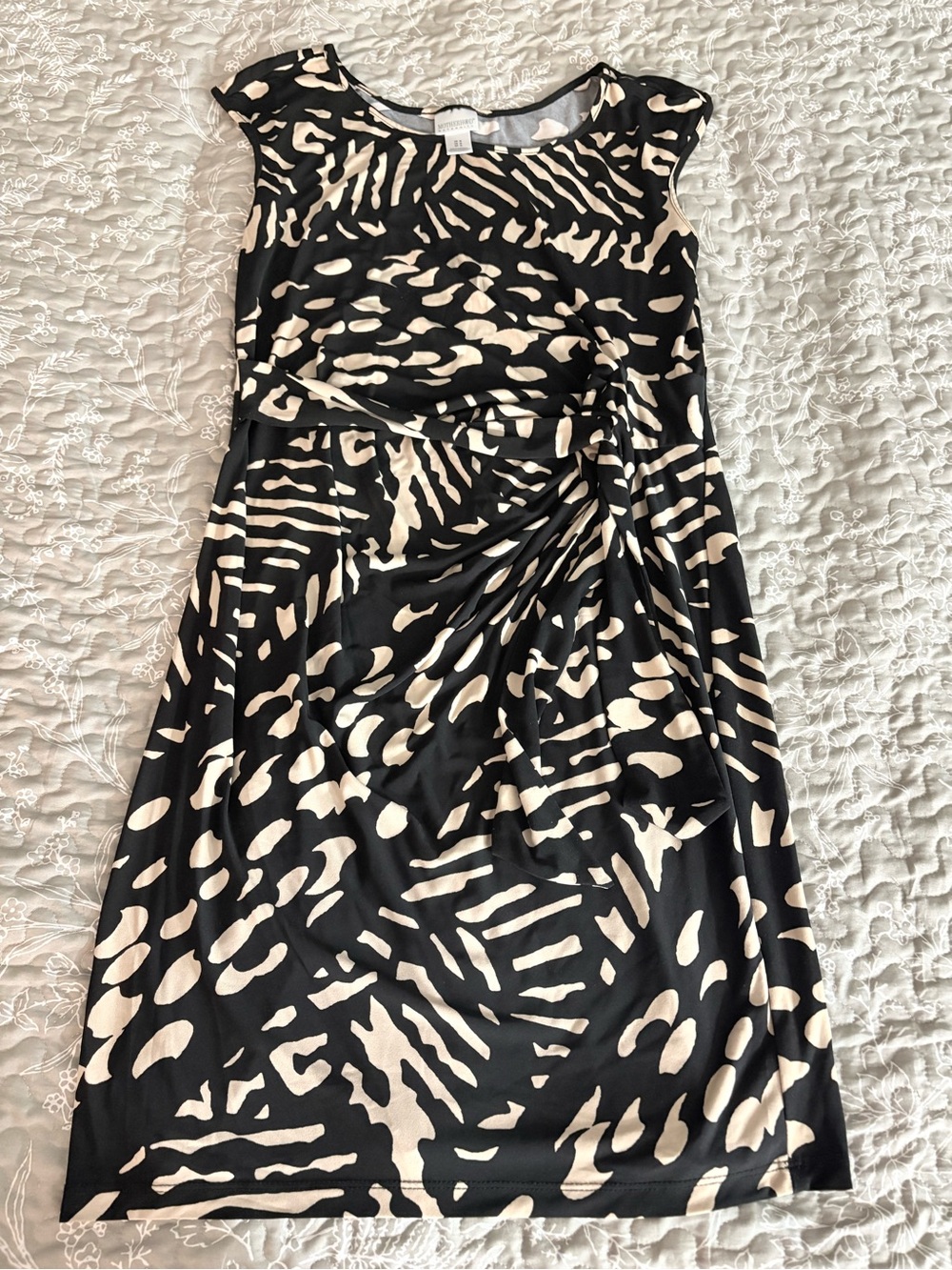 Motherhood Maternity Black and Cream Abstract Maternity Dress